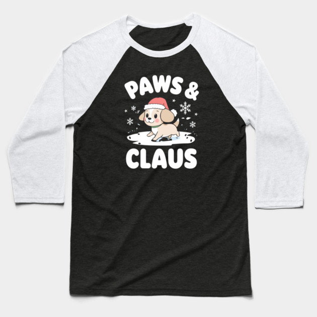 Paws & Claus Cute Christmas Dog Baseball T-Shirt by Ink Lines