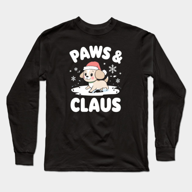 Paws & Claus Cute Christmas Dog Long Sleeve T-Shirt by Ink Lines