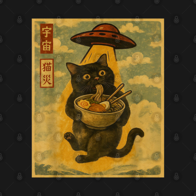 Funny Cat Ramen UFO Japanese Anime for Men Women Teens Kids by younesjonas