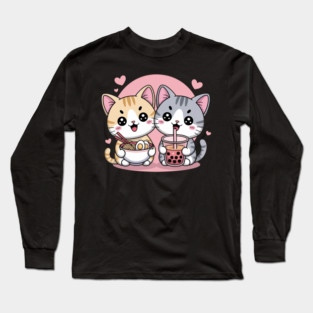 Cute Cats Ramen and Boba Long Sleeve T-Shirt