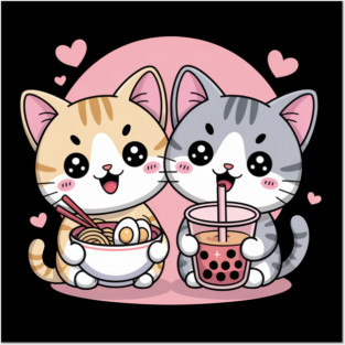 Cute Cats Ramen and Boba Posters and Art