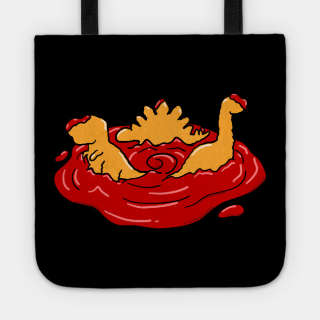Ketchup Dino Nugget Apocalypse Funny Dinosaur Chicken Nugget Tote by belownormal