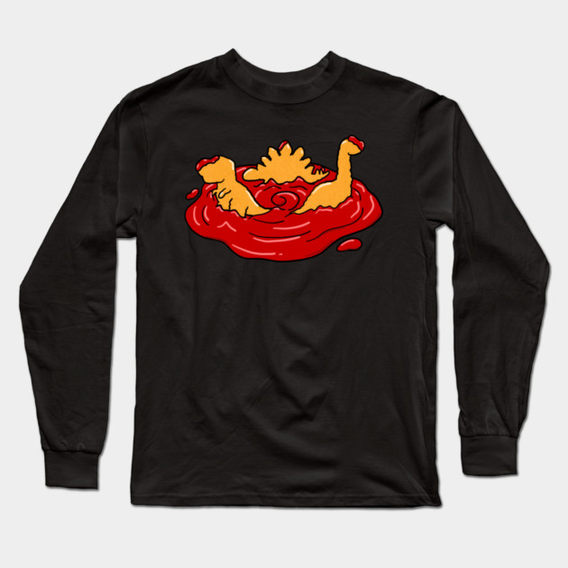 Ketchup Dino Nugget Apocalypse Funny Dinosaur Chicken Nugget Long Sleeve T-Shirt by belownormal