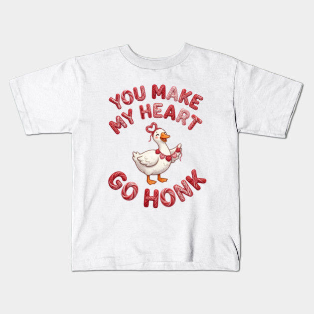 You Make My Heart Go Honk - Loveable Goose with Hearts Kids T-Shirt by Creatifly Graphic Tees