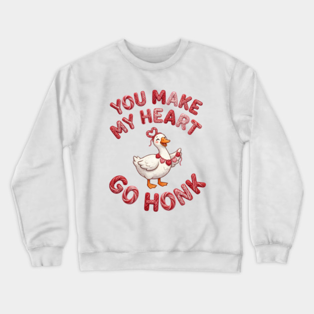 You Make My Heart Go Honk - Loveable Goose with Hearts Crewneck Sweatshirt by Creatifly Graphic Tees