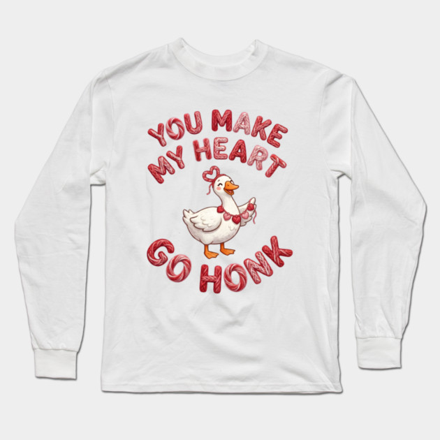 You Make My Heart Go Honk - Loveable Goose with Hearts Long Sleeve T-Shirt by Creatifly Graphic Tees
