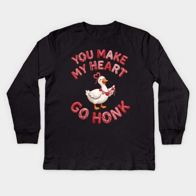 You Make My Heart Go Honk - Loveable Goose with Hearts Kids Long Sleeve T-Shirt by Creatifly Graphic Tees