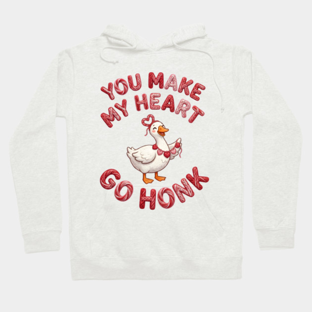You Make My Heart Go Honk - Loveable Goose with Hearts Hoodie by Creatifly Graphic Tees