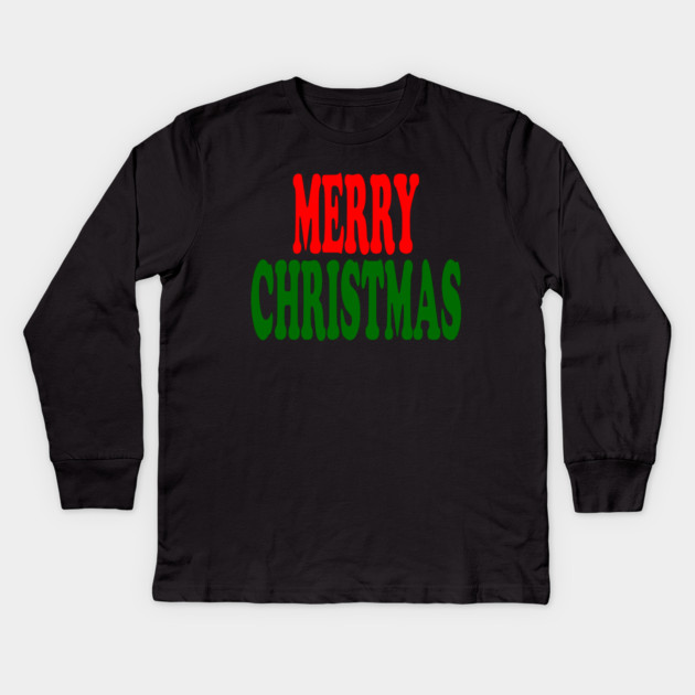 Merry Christmas Red and Green Kids Long Sleeve T-Shirt by Creatifly Graphic Tees