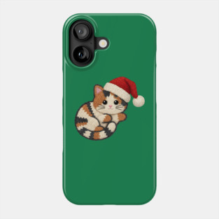 Cozy Faux Yarn Christmas Cat with Santa Hat Phone Case