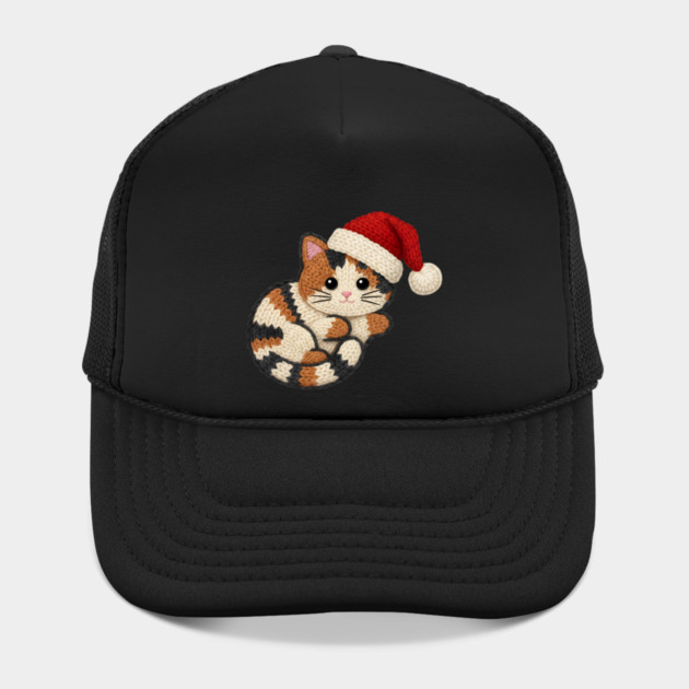 Cozy Faux Yarn Christmas Cat with Santa Hat by Creatifly Graphic Tees