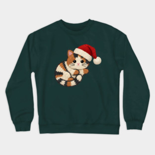 Cozy Faux Yarn Christmas Cat with Santa Hat Crewneck Sweatshirt