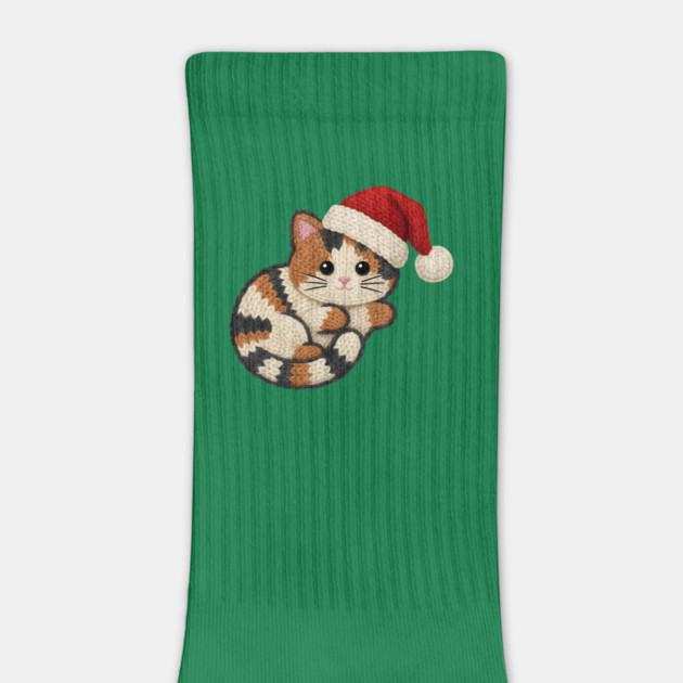 Cozy Faux Yarn Christmas Cat with Santa Hat by Creatifly Graphic Tees
