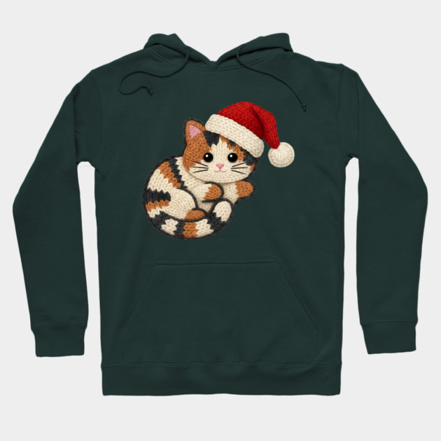 Cozy Faux Yarn Christmas Cat with Santa Hat Hoodie by Creatifly Graphic Tees