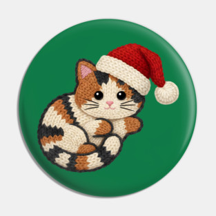 Cozy Faux Yarn Christmas Cat with Santa Hat Pin
