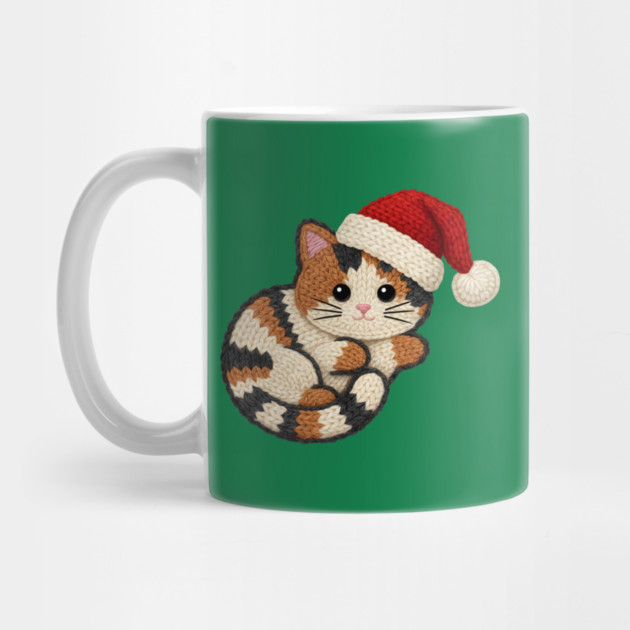 Cozy Faux Yarn Christmas Cat with Santa Hat by Creatifly Graphic Tees