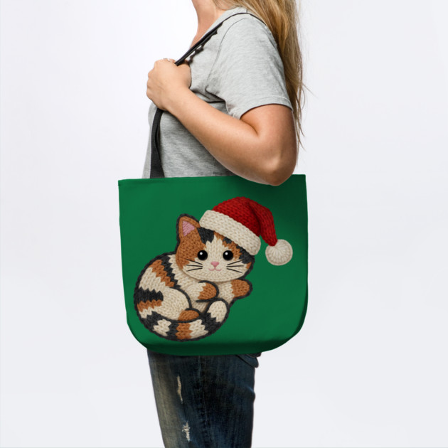 Cozy Faux Yarn Christmas Cat with Santa Hat by Creatifly Graphic Tees