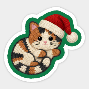Cozy Faux Yarn Christmas Cat with Santa Hat Sticker