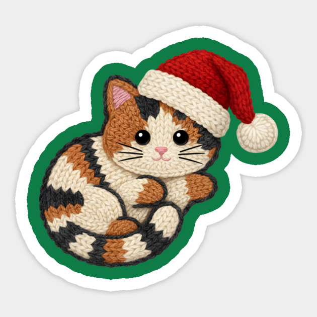 Cozy Faux Yarn Christmas Cat with Santa Hat Magnet by Creatifly Graphic Tees