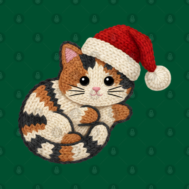 Cozy Faux Yarn Christmas Cat with Santa Hat by Creatifly Graphic Tees