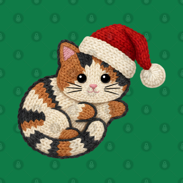 Cozy Faux Yarn Christmas Cat with Santa Hat by Creatifly Graphic Tees