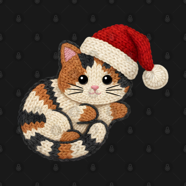Cozy Faux Yarn Christmas Cat with Santa Hat by Creatifly Graphic Tees