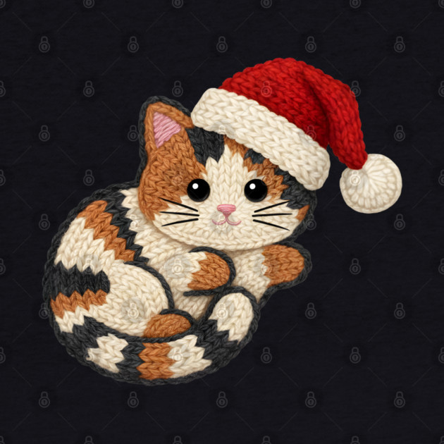 Cozy Faux Yarn Christmas Cat with Santa Hat by Creatifly Graphic Tees