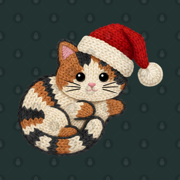 Cozy Faux Yarn Christmas Cat with Santa Hat by Creatifly Graphic Tees