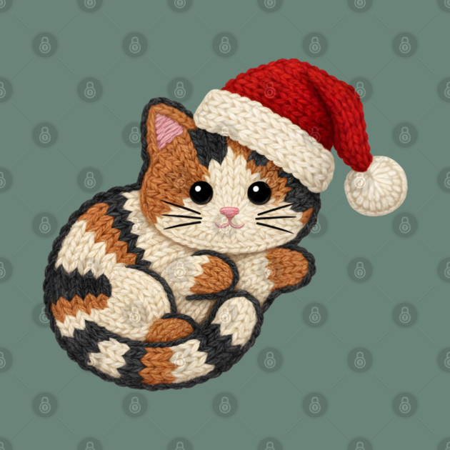 Cozy Faux Yarn Christmas Cat with Santa Hat by Creatifly Graphic Tees
