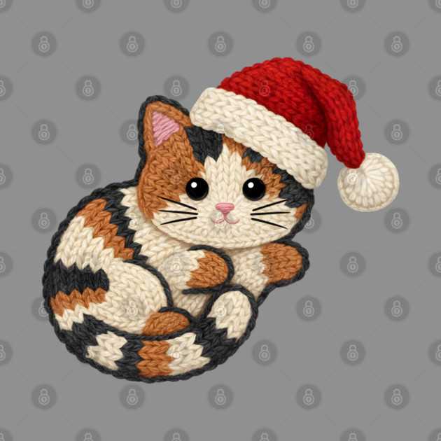 Cozy Faux Yarn Christmas Cat with Santa Hat by Creatifly Graphic Tees