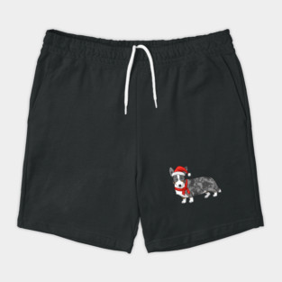 Cute Blue Merle Cardigan Corgi Christmas Santa Hat Shorts
