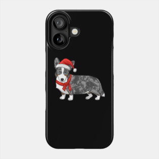 Cute Blue Merle Cardigan Corgi Christmas Santa Hat Phone Case