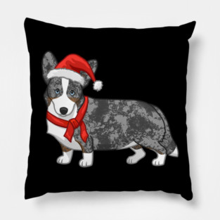 Cute Blue Merle Cardigan Corgi Christmas Santa Hat Pillow