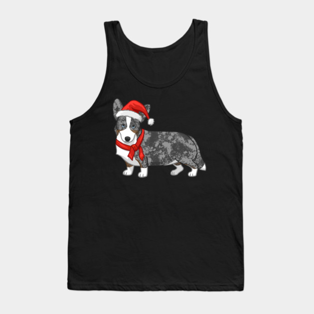 Cute Blue Merle Cardigan Corgi Christmas Santa Hat Tank Top by yangho