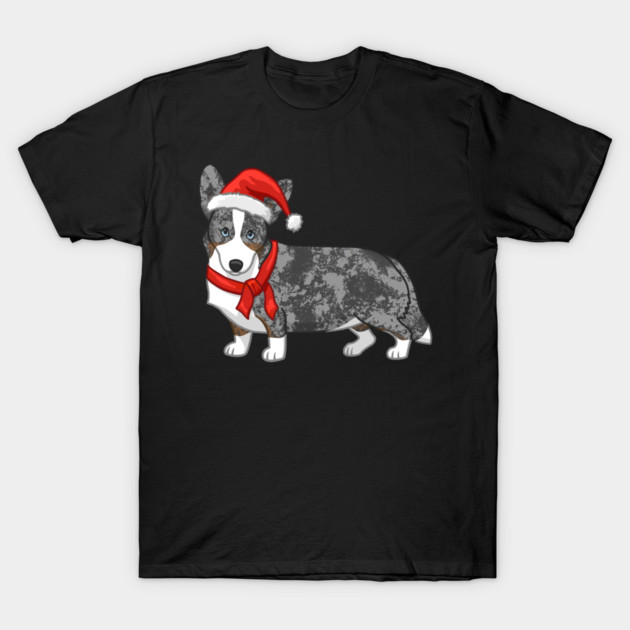Cute Blue Merle Cardigan Corgi Christmas Santa Hat T-Shirt by yangho