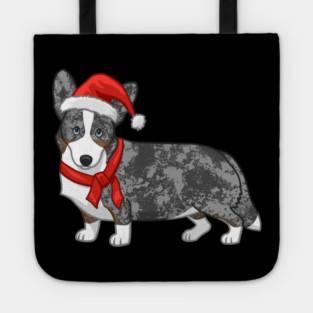 Cute Blue Merle Cardigan Corgi Christmas Santa Hat Tote