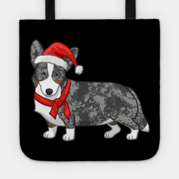Cute Blue Merle Cardigan Corgi Christmas Santa Hat Tote by yangho