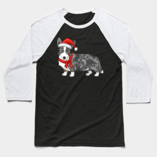 Cute Blue Merle Cardigan Corgi Christmas Santa Hat Baseball T-Shirt
