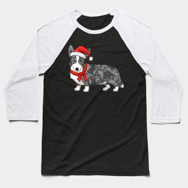 Cute Blue Merle Cardigan Corgi Christmas Santa Hat Baseball T-Shirt by yangho