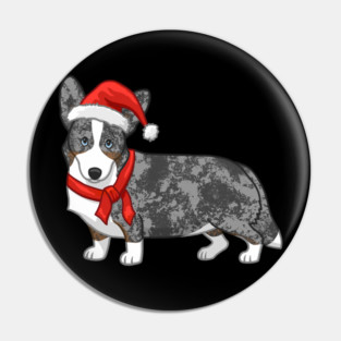 Cute Blue Merle Cardigan Corgi Christmas Santa Hat Pin