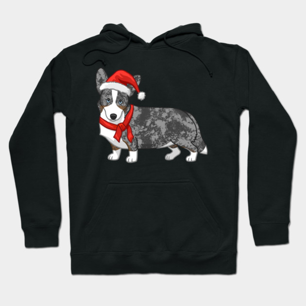 Cute Blue Merle Cardigan Corgi Christmas Santa Hat Hoodie by yangho