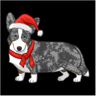 Cute Blue Merle Cardigan Corgi Christmas Santa Hat Posters and Art