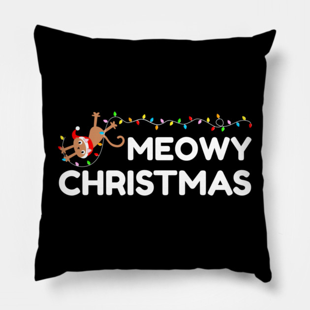 Playful Cat Christmas Lights – Meowy Christmas Fun Pillow by Creatifly Graphic Tees