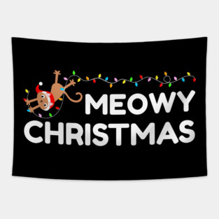 Playful Cat Christmas Lights – Meowy Christmas Fun Tapestry