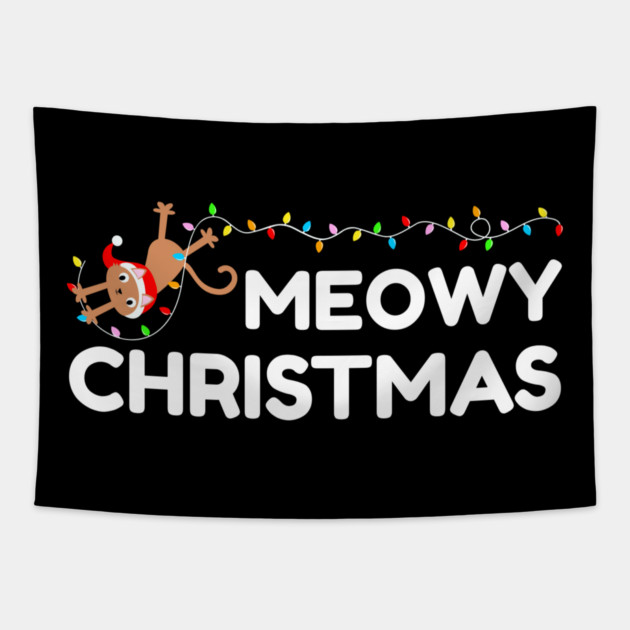 Playful Cat Christmas Lights – Meowy Christmas Fun Tapestry by Creatifly Graphic Tees