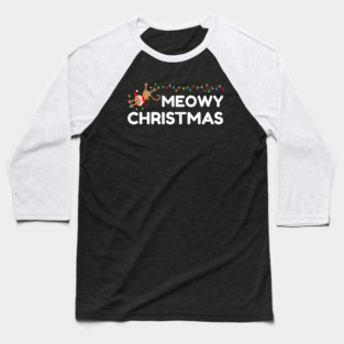 Playful Cat Christmas Lights – Meowy Christmas Fun Baseball T-Shirt