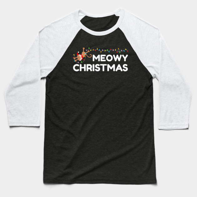 Playful Cat Christmas Lights – Meowy Christmas Fun Baseball T-Shirt by Creatifly Graphic Tees