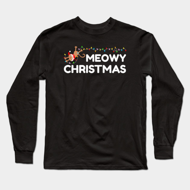 Playful Cat Christmas Lights – Meowy Christmas Fun Long Sleeve T-Shirt by Creatifly Graphic Tees