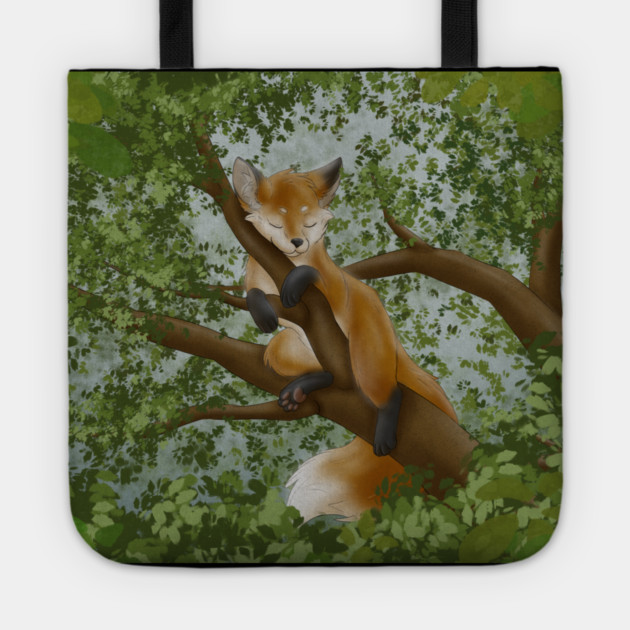 Sleepy Red Fox on a Tree Tote by Fennek