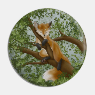 Sleepy Red Fox on a Tree Pin